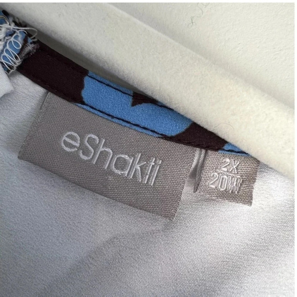 eShakti Plus Size 2X Brown Blue Fit and Flare Floral Dress - Picture 3 of 5